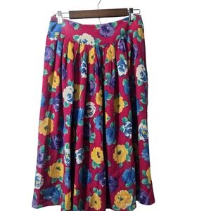 St Michael Floral Midi Skirt West Germany Pink Blue Yellow Size 14 42 VTG